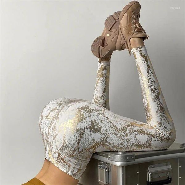 Damen Leggings Frauen Python Muster Golden Shiny Print Nahtlose Booty Hosen Fitness Hohe Taille Workout Sexy Yoga BuLift