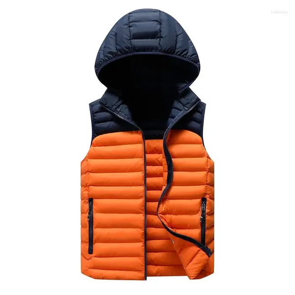 Coletes masculinos com capuz jaqueta inverno grosso laranja mens casacos sem mangas colete colarinho casual roupas masculinas