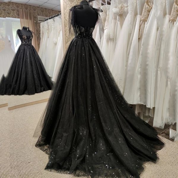 Abiti da festa Gothic Black Wedding Sexy Ball Gown Prom Glitter Sweetheart Vestidos De Fiesta 230422