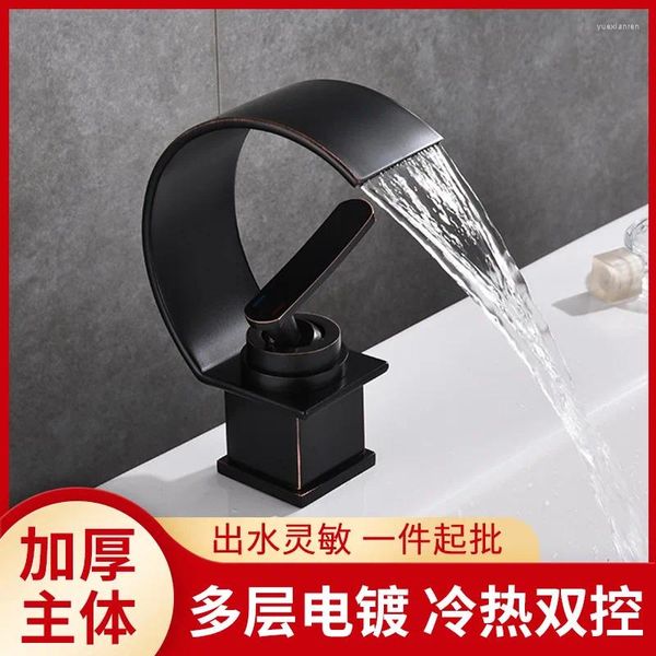 Смесители для раковины в ванной комнате, медная крышка для умывальника, черная древняя позолоченная настольная тарелка, бытовой водопад