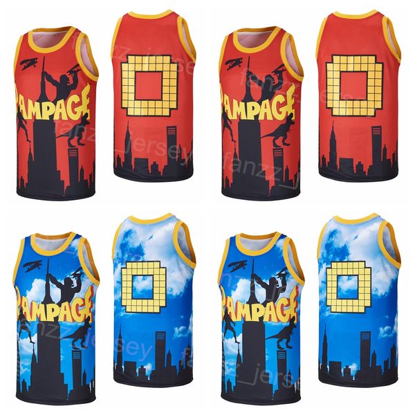 Basquete 0 Rampage Jersey Movie Skyline City The Rampage Video Video Retro University Hiphop para fãs de esporte Brindável Pure Cotton Retire Red Blue College Team