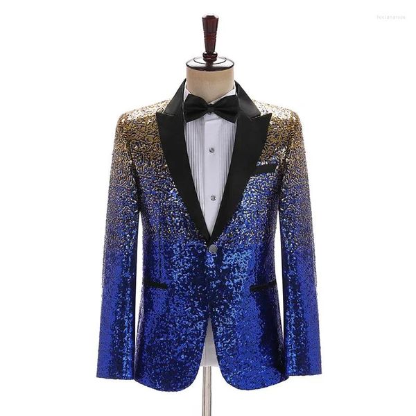 Abiti da uomo Uomo Sfumatura di colore lucido con paillettes Giacca blazer Slim Fit Scialle con risvolto Abito da sposa di lusso Abito da cena per feste Tuxedo Blazer 3XL