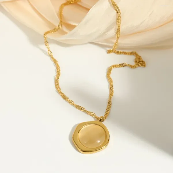 Pingente colares estilo verão simples opala neckchain titânio aço banhado 18k ouro gargantilha de alta qualidade mulheres jóias presente de festa