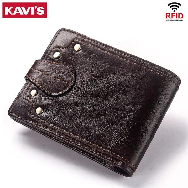 Kavis Genuine Cow Leather Male Wallet Men's Burse Small RFID Couro Perse Mini Card Storage Walet Bag Hasp Coin Purse254Y