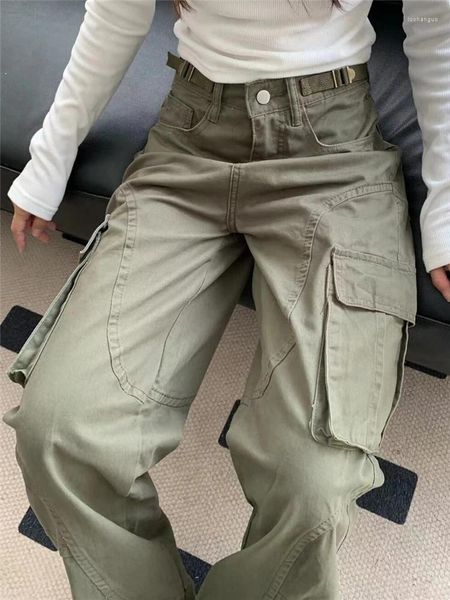 Женские джинсы S-4XL, американские уличные свободные прямые брюки армейского зеленого цвета, рабочие широкие брюки с высокой талией, осень-зима, для поездок на работу