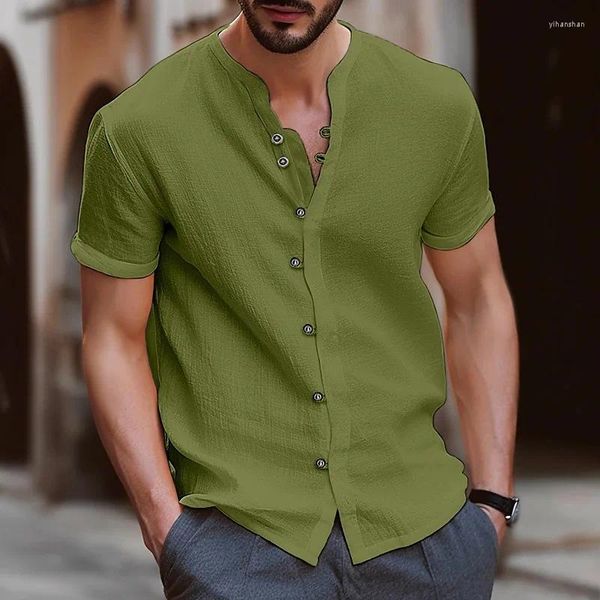 Camicie casual da uomo 2023 Camicia T-shirt a maniche corte ampia in cotone e lino Bello estivo