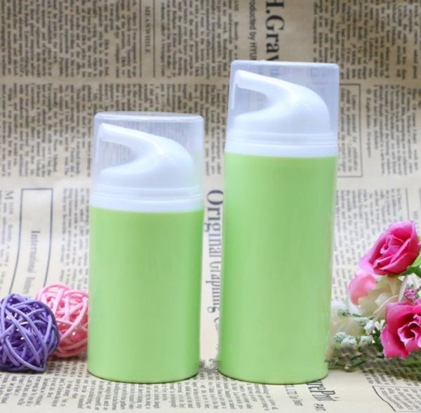 Makyaj Araçları Yeşil Öz Pumpası Beyaz Kafa Losyon Şampuan Banyosu için Plastik Havasız Şişeler Kozmetik Ambalaj 100 PCS