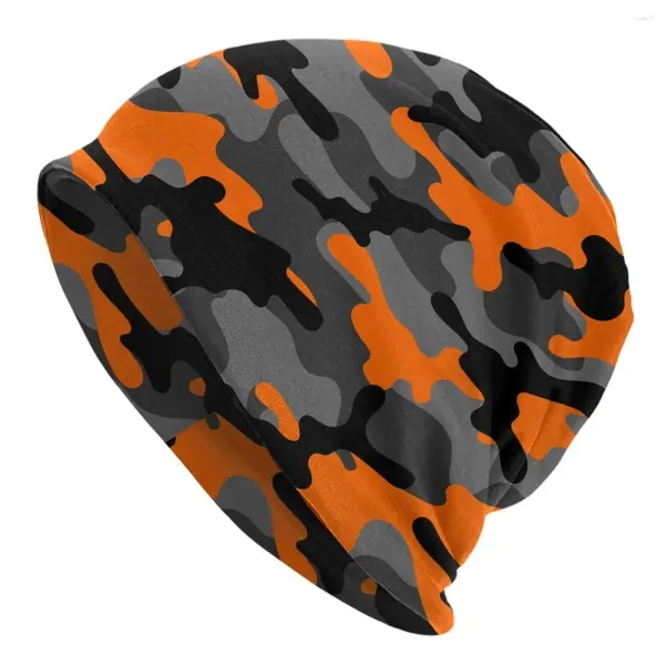 Berets laranja militar camuflagem bonés exército camo goth rua crânios gorros chapéu primavera quente térmico elástico bonnet tricô chapéus