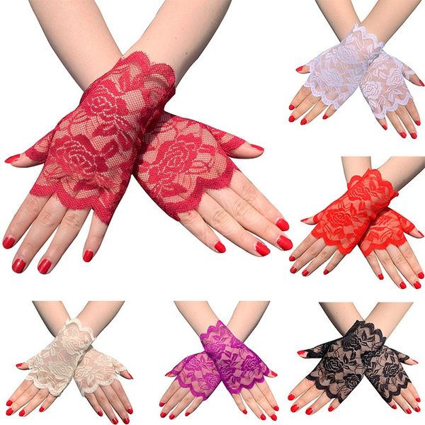 Fashion Dance Long Fingerless Womens Sexy Lace Gloves Damen Half Finger Fishnet Gloves Mesh Fäustlinge