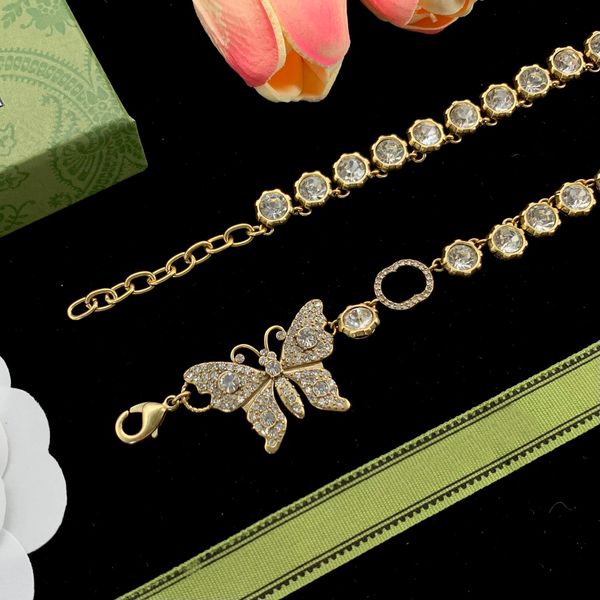 Anhänger G Halskette 18 Karat vergoldet Schmetterling Diamant Kristall Edelstahl Doppelbuchstabe Choker Anhänger Halskette Perlen Kette Schmuck Accessoires Geschenke