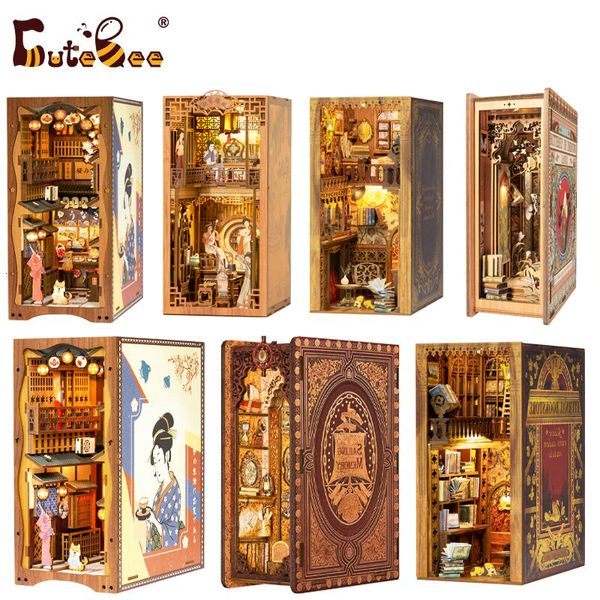 Puppenhaus Zubehör CUTEBEE DIY Miniatur Haus Bücherecke Kit Puppenhaus mit Touch Light Eternal Bookstore Bücherregal Kits Modell Spielzeug für Erwachsene Geschenke 230424