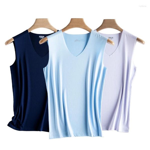 Herren Tank Tops Sport Weste Sommer Lose Ärmellos Einfarbig Seide Running Ice V-Ausschnitt Nahtlose Unterhemden Shirts Farbe