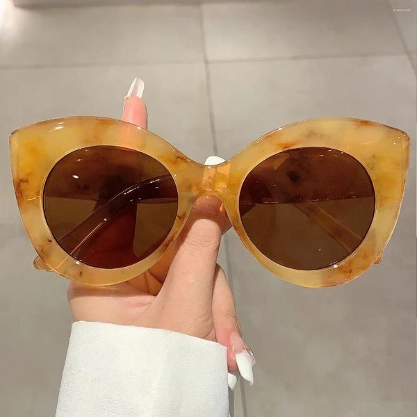 Солнцезащитные очки KAMMPT, большие размеры, кошачий глаз, винтажные женские очки ярких цветов с жемчугом, модный брендовый дизайн, уличные очки