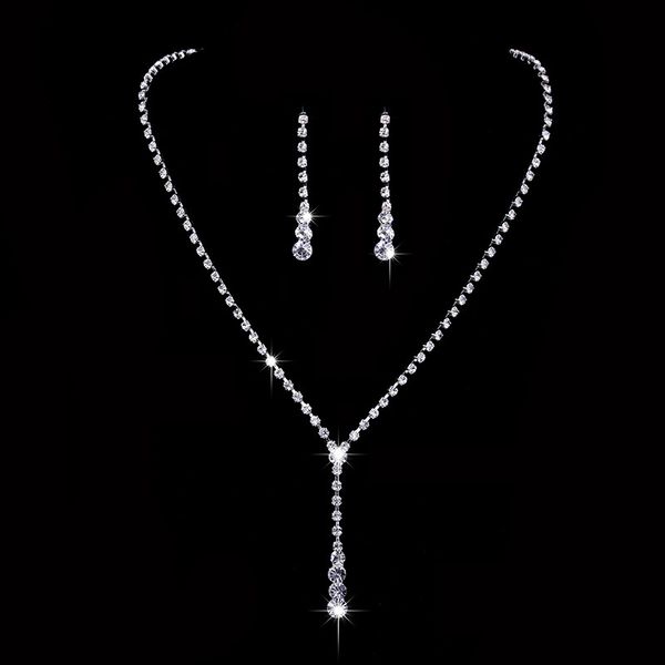 Strass abbaglianti Set di gioielli da sposa per matrimonio Cristalli d'argento Collana Orecchini Set Accessori donna Abito da ballo Eventi formali Set di gioielli Regalo CL2582