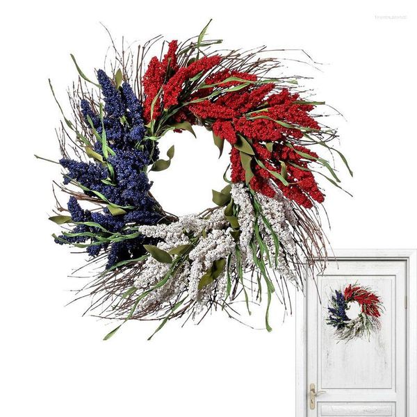 Flores decorativas 4 de julho Decorações patrióticas de grinaldas de grinaldas multicoloridas para a porta da frente
