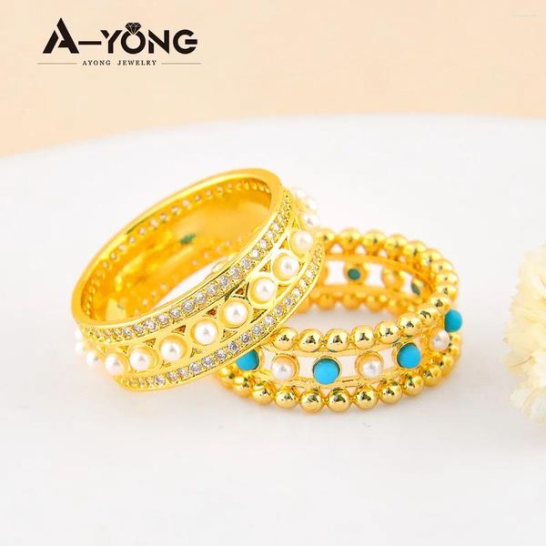 Обручальные кольца AYONG, кольцо с жемчугом золотого цвета, 21 К, с покрытием из синего камня, меди, коктейльные женские элегантные вечерние ювелирные изделия, подарки