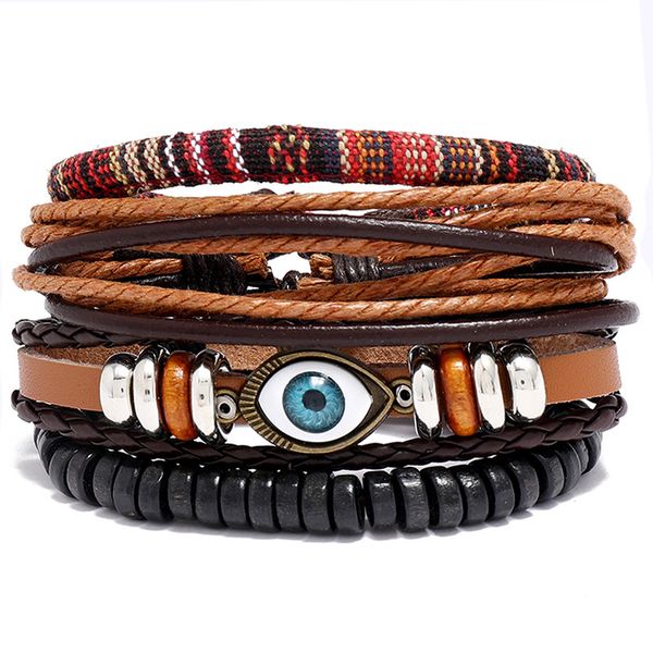 Bohemian Style Multilayered Hanf Handmade Leather Cuff Bracelet 4PCS/Set