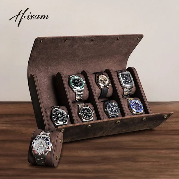 Caixas de relógio Casos Luxo Vintage Watch Roll Travel Case Genuíno Couro Handmade Display Box 12368 Slots Relógios de Pulso Bolsa de Armazenamento de Jóias 231124