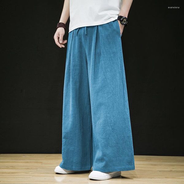 Мужские брюки льняная китайская весна свободна плюс размером с широкий размер этнический стиль тай -чи негабаритные брюки Мужчины