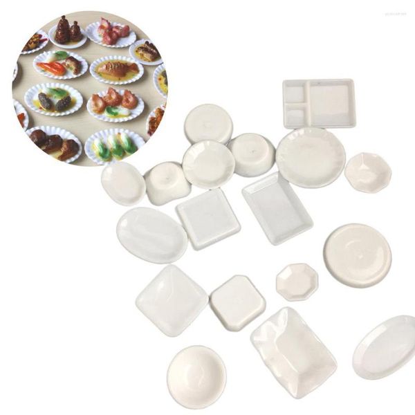 Placas 18pc Bandeja de bonecas Placa Miniature pratos de cozinha decoração de mesa de mesa Mini Doll House Decoration White