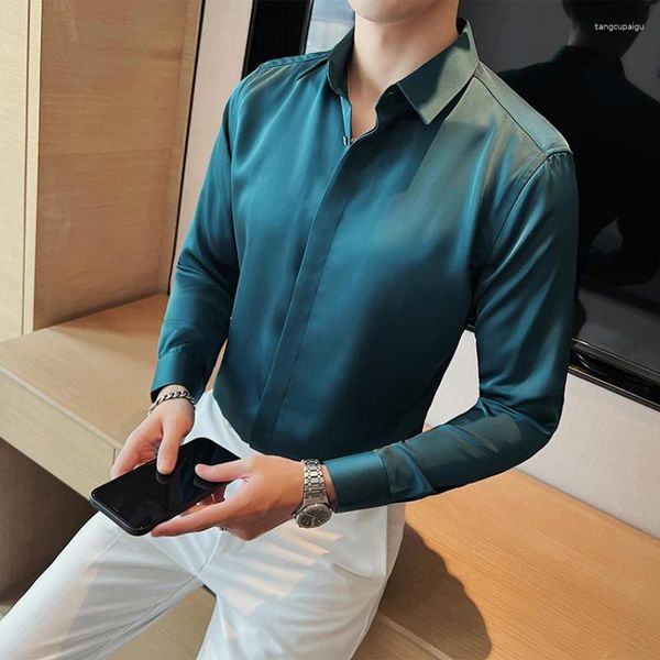 Camicie casual da uomo Camicia da smoking da uomo primavera stile britannico Manica lunga Raso Design alla moda Abito slim fit Camicetta Home Business