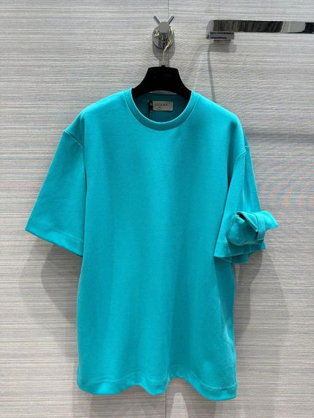 T-shirt da donna 2023 Designer da donna Elegante O-collo Blu Moda Mini borsa Patchwork T-shirt in cotone a maniche corte T-shirt da donna di lusso