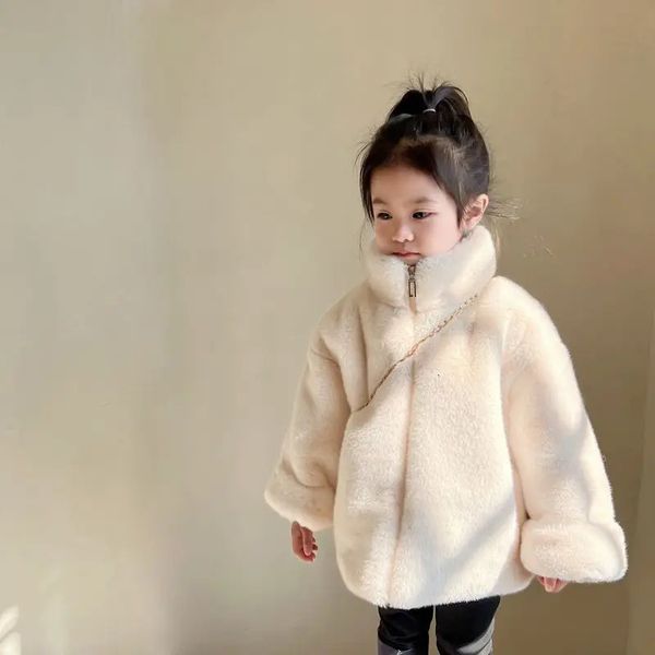 Ceketler Bebek Bebek Sahte Kürk Matar Kış Çocukları Kızlar Uzun Kollu Ceket Sıcak Çocuk Kızlar Kar Katlı Kızlar Dış Giyim Giyim V08 231123