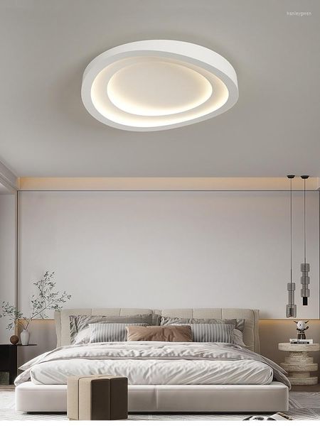 Plafoniere Lampada moderna a LED bianca con telecomando per camera da letto Studio Soggiorno Lampadario rotondo di design per la casa 2023