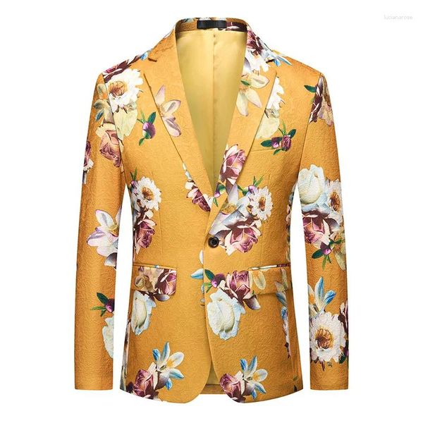 Ternos masculinos Mens Blazers com padrões florais único botão Slim Fit Casual Outono Qualidade Macio Confortável Jacquard Moda Terno Masculino