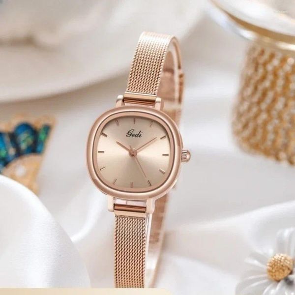 Orologi da polso Orologi da donna Quadrante in oro rosa di lusso Orologio da polso al quarzo inossidabile di marca superiore con cinturino in maglia Orologio femminile