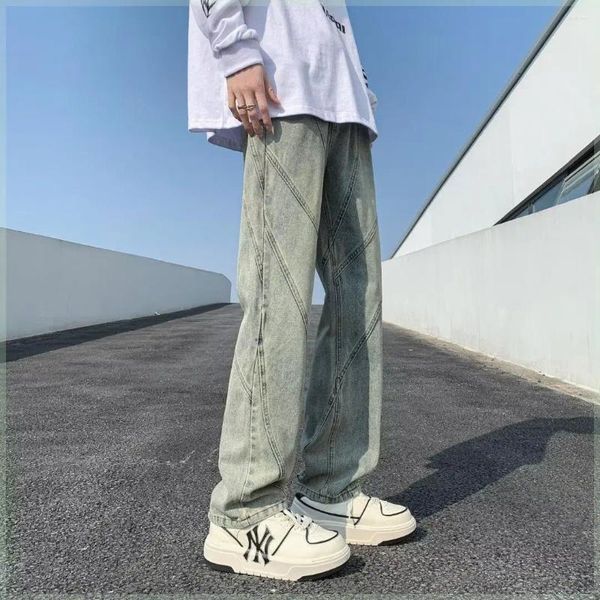 Jeans da uomo Y2K lavabili vecchi e pantaloni versatili da donna vintage con maniche dritte e impiombature larghe