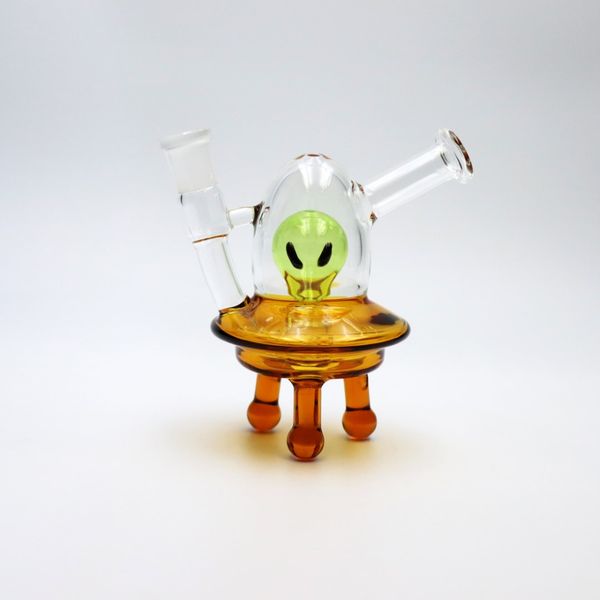Um conjunto de bong de vidro de 4,5 polegadas Perc Bong Tobacco Shisha Alien Handmade com Bowl 2Color