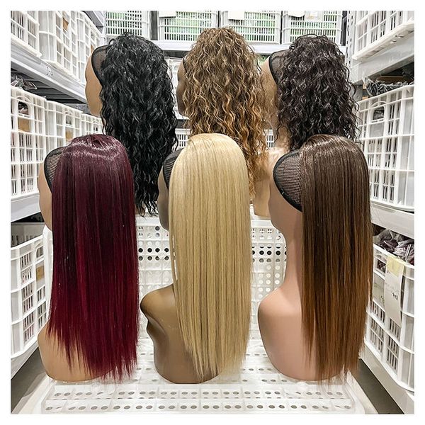 20 polegada onda de água rabo de cavalo extensão do cabelo sintético yaki clipe reto no cordão rabo de cavalo peruca para mulheres preto falso cabelo