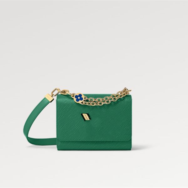 NEUE Explosion Damentaschen grüne Handtasche Gold heiße Doppelkette TWIST PM handgemachte Blume Emaille M21649 dekorative Schulter Blauer genarbter Epi-Lederspiegel