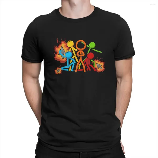 Herren T-Shirts Fünf Strichmännchen mit Feuermaus Spitzhacke Einzigartiges T-Shirt Alan Becker Spiel Freizeithemd T-Shirt für Männer Frauen