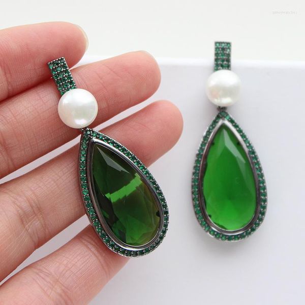 Brincos de brotos de mergulho Green Water Grow for Women Luxury Jewelry Pearl Zircon pendurado em presente elegante feminino