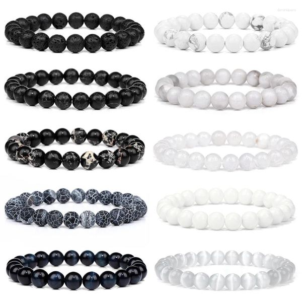 Strand preto branco cinza pedra pulseira 8mm grânulo lava turquesa labradorite pulseira saúde mediação jóias presentes para homens