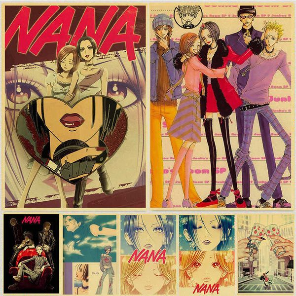 Papéis de parede Anime Nana Poster Vintage Decoração da casa Pintura de arte Funny Wall Stick para cafeteria barra de papel Kraft Prints and Posters J230224