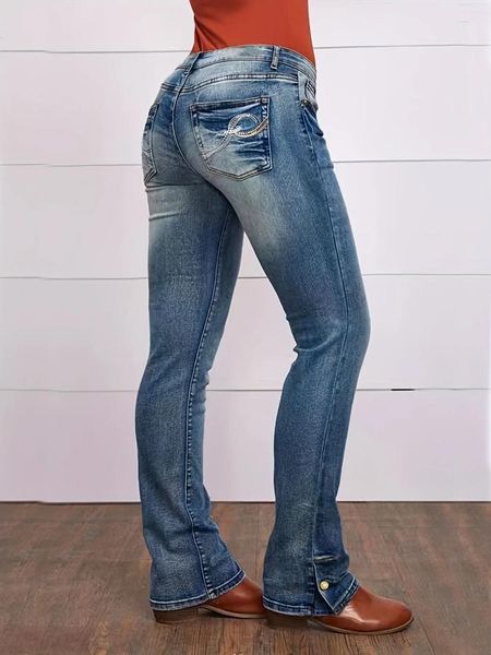 Frauen Jeans 2023 Europa und Amerika Vintage Gerade Demin Hosen Frauen Mode Stickerei Hight Taille Patchwork Hosen