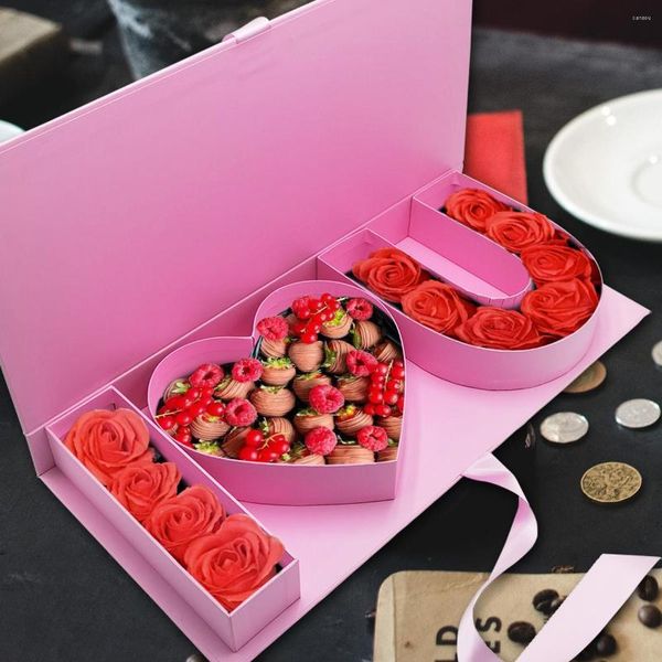 Confezione regalo Riempibile Cioccolato Imballaggio dolce Lettera di cartone Ti amo Scatola a forma di fiore Fragola