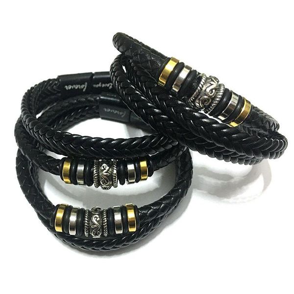 Charme pulseiras pulseira de couro com fecho magnético preto mtilayer trançado manguito envoltório pulseiras para homens moda jóias entrega gota dhspm