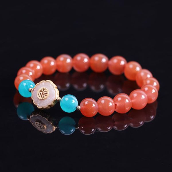 Strand Strands Strands Bracciale rosso naturale Bracciale elastico 925 argento un fascino bianco di giada energia per donne