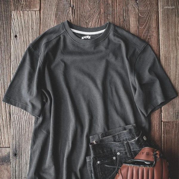 Мужские футболки Maden, винтажная тяжеловесная серая футболка для мужчин, хлопковая футболка с круглым вырезом и короткими рукавами, Лето 2023, однотонные свободные топы