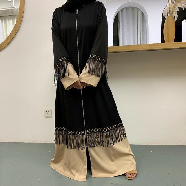 Etnik kıyafetler Wepbel Abaya Tassel Dantel İslami Uzun Kaftan Elbise Türk Müslüman Kadın Kimono Fermuarı HARDIGAN ROBE