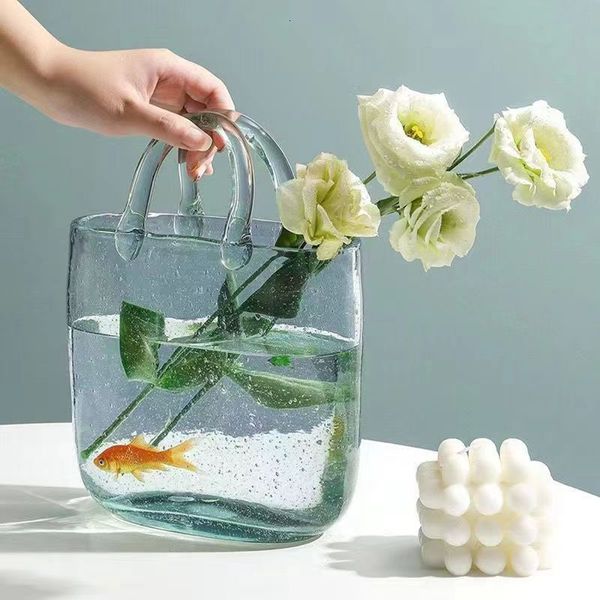 Vasen Klarglas Beutelvase Einzigartige Geldbörse Blumenvase Handgemachte Bubble Fish Bowl Hochzeit Blumenarrangement für Muttertag GiftHome 230422