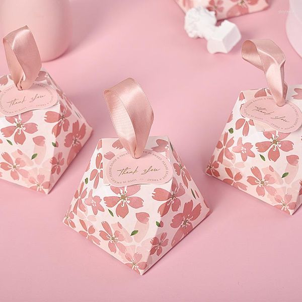 Confezione regalo 5 pezzi Scatola per matrimoni Evento per feste di compleanno Baby Shower Decor Cherry Blossom Candy Pink Chocolate Packaging