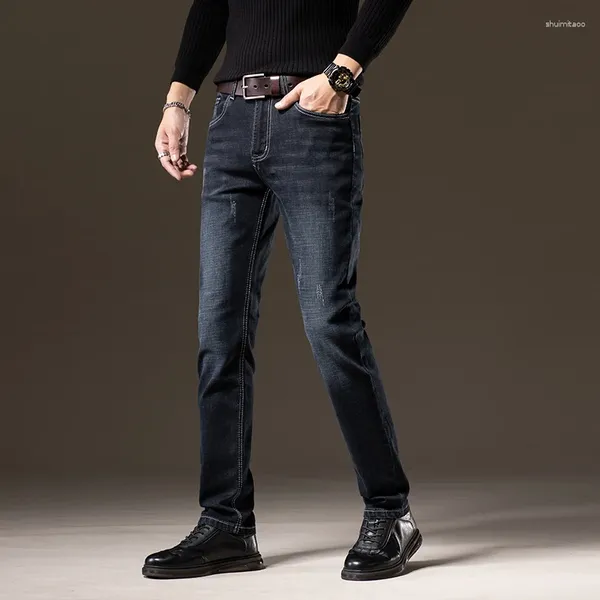 Männer Jeans Herbst und Winter Männer dünne gerade Welle Marke lange Hosen Teachwear Homme Sexy Stretch Hosen