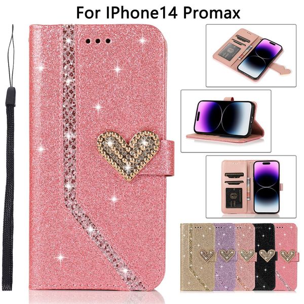 Bling Diamond Glitter Leder Wallet Cases für Iphone 11 12 Mini 13 14 Pro Max X XS Max 6 7 8G Plus Handyhalter