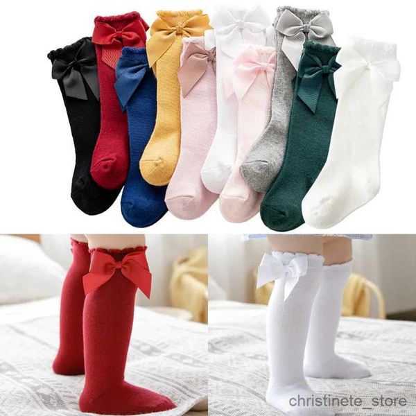 Детские носки, носки для новорожденных девочек, с большим бантом до колена, длинные, мягкие хлопковые кружевные носки, детские носки, детские носки для От 0 до 5 лет