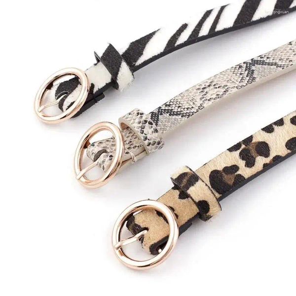 Gürtel 2023 Mode Leopard Gürtel Frauen Schlange Zebra Druck Dünne Rosshaar Taille PU Leder Gold Ring Schnalle Für Damen Weibliche